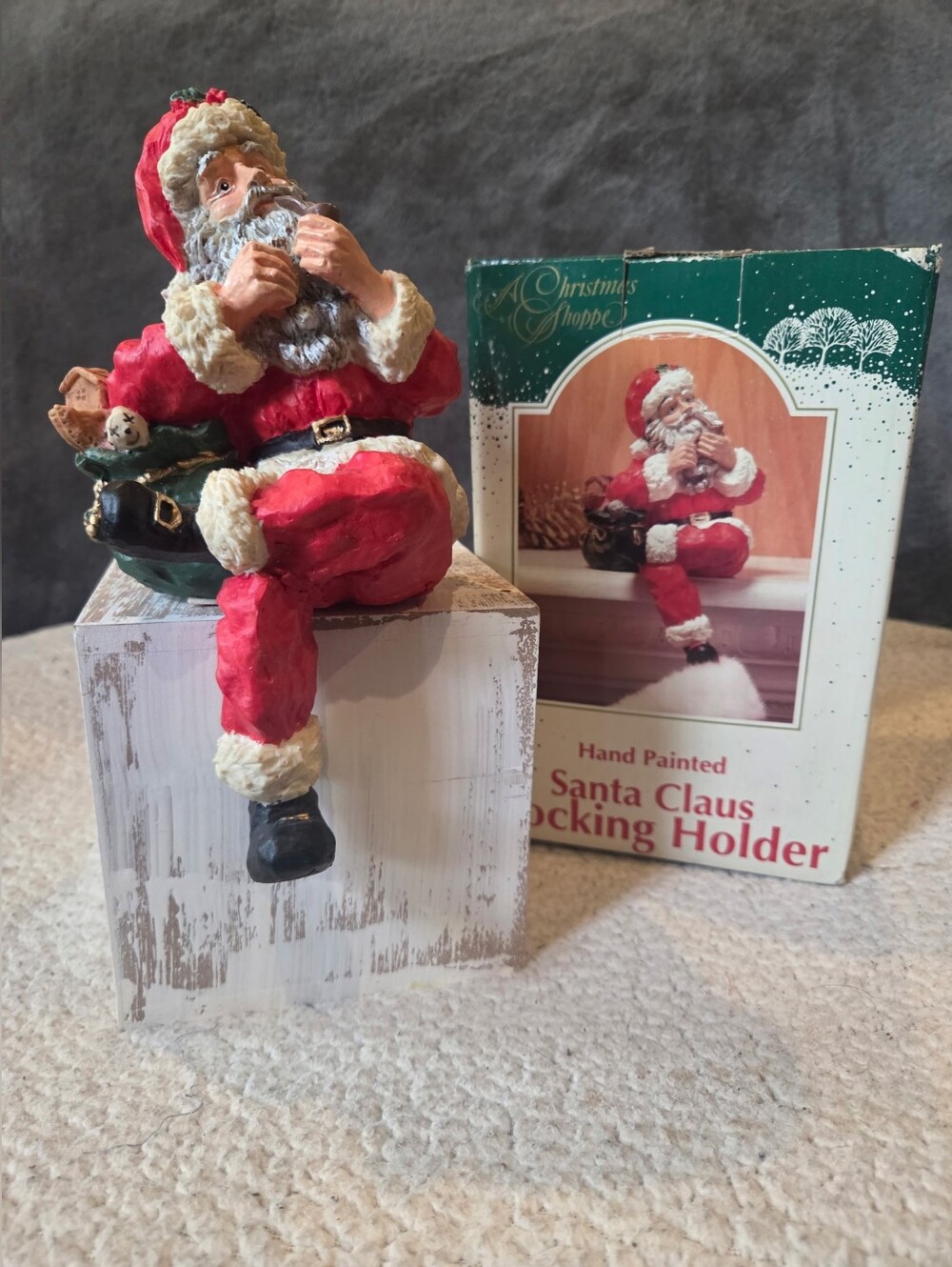 Hand-Painted Santa Claus Stocking Holder - Red Holiday Figurine
